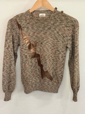 Vintage 80s Gabby Cedarhurst NY Knit Lightning Bolt Sweater Marled Brown Small